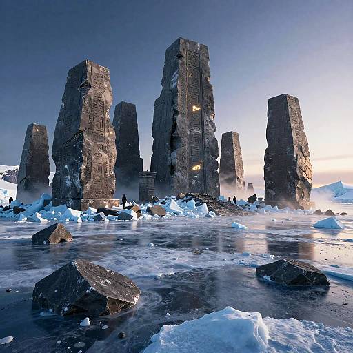 Ancient Antarctic Ruins at Twilight