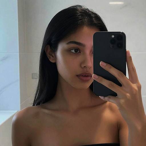 Moody Mirror Selfie in Minimalist Bath