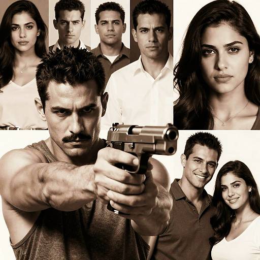 Dramatic Sepia-Toned Collage of Characters