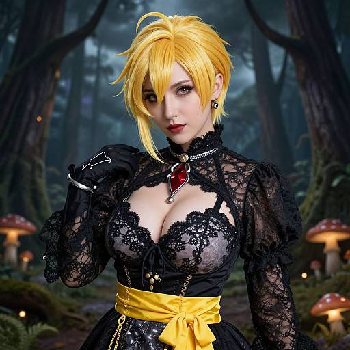 Confident Woman in Gothic Fantasy Forest