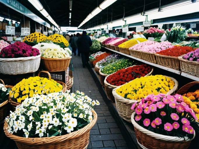 Vibrant Flower Market Wallpaper Design