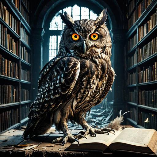Eerie Owl in Ancient Library