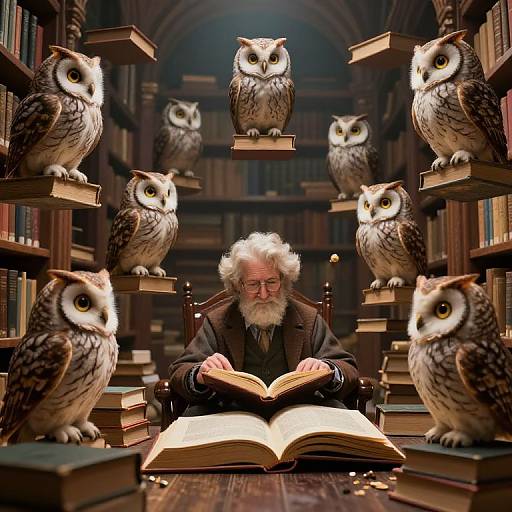 Whimsical Gravity-Defying Owl Library