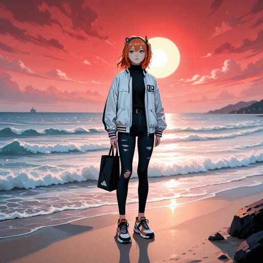 Surreal Beach Scene with Adachi Rei
