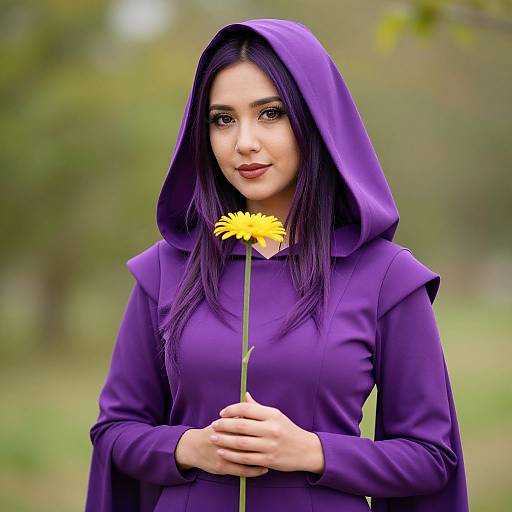 Purple Hooded Woman with Flower