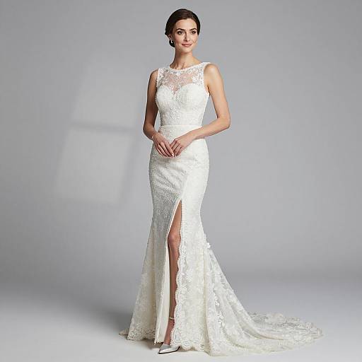 Elegant Lace Wedding Dress with High Slit