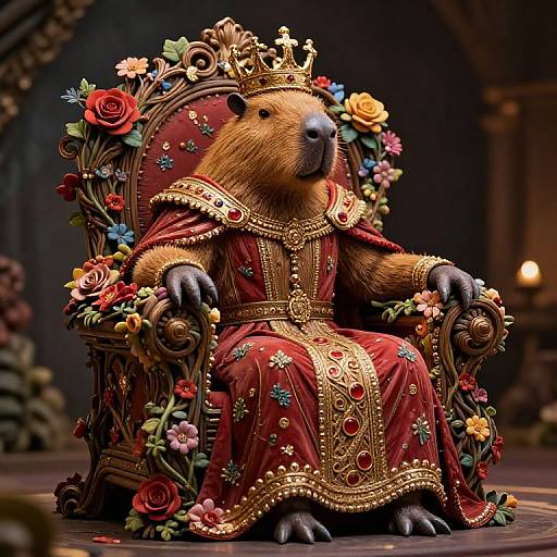 Regal Capybara on Ornate Throne