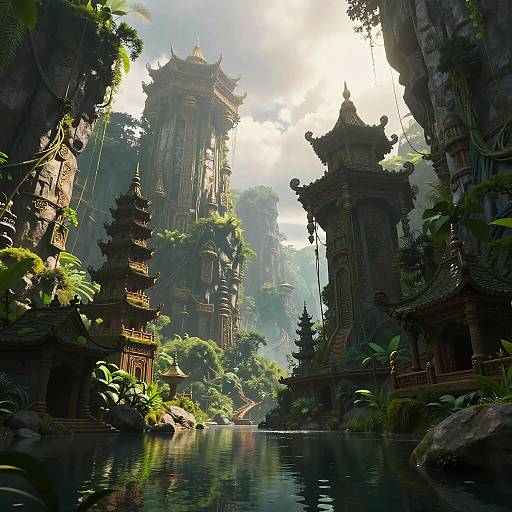 Mystical Jungle Canyon with Pagodas