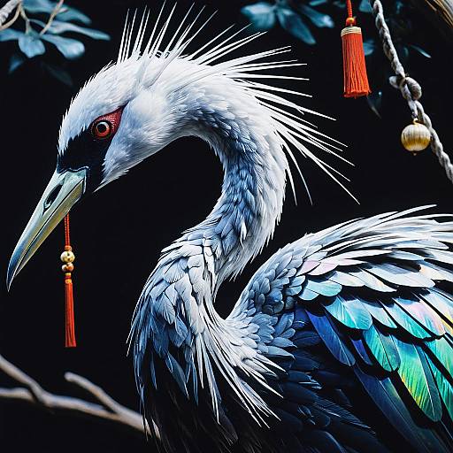 Ethereal Kami Crane with Iridescent Feathers