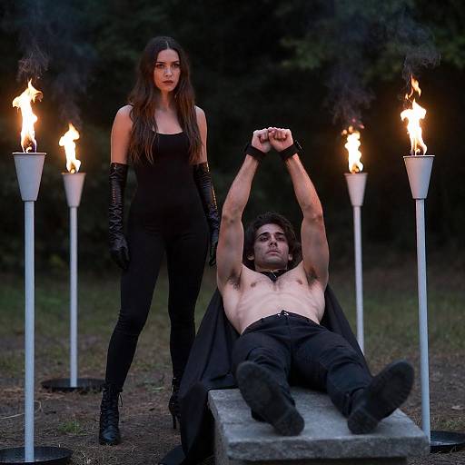 Dramatic Night Scene with Intense Expressions