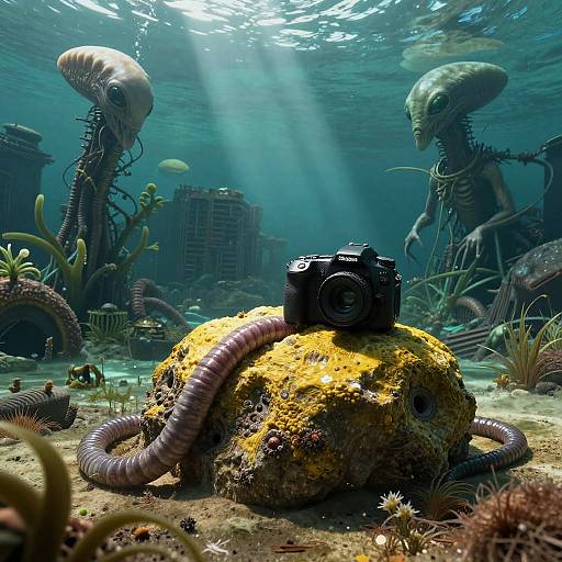 Realistic DSLR Photo of Alien Worm and Landscape