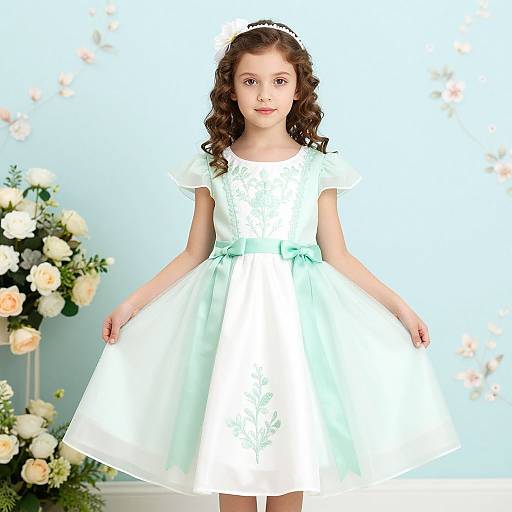 Young Girl in Floral Embroidered Dress