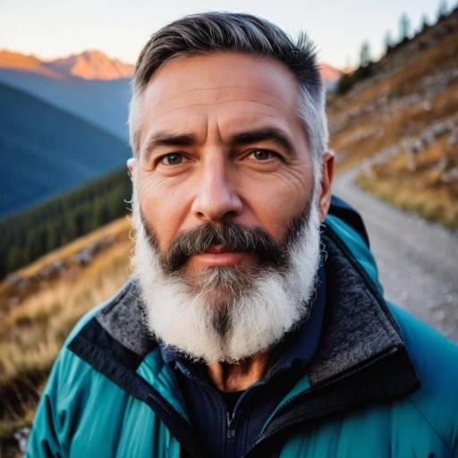 Bearded Man Hiking in Mountain Landscape