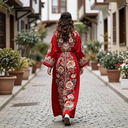 Woman in Red Turkish Robe Alley
