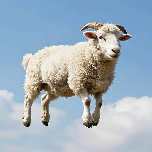 Cheerful Sheep Jumping in Sky