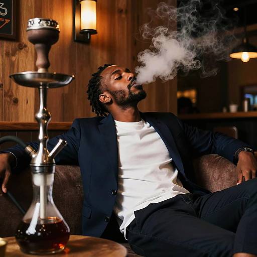 Man smoking shisha in stylish hookah bar
