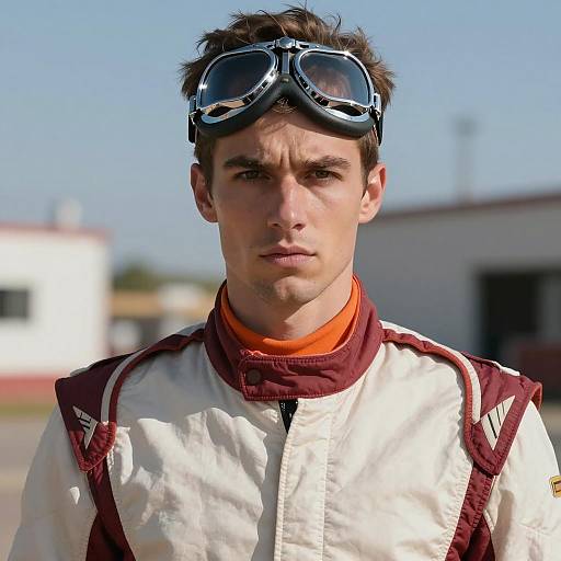 Young Male Racer with Aviator Goggles