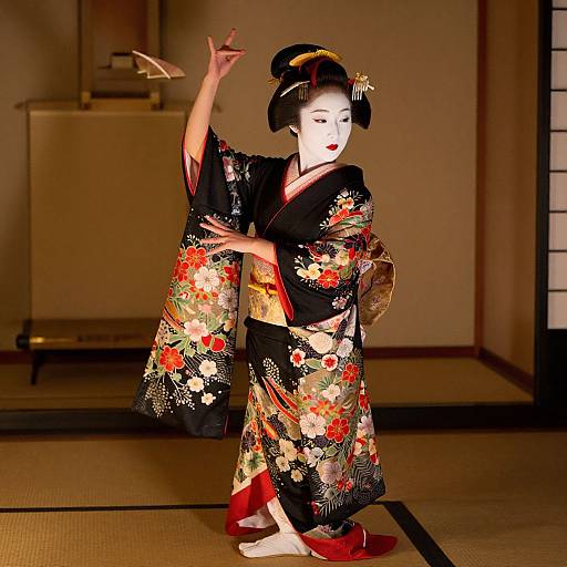 Elegant Japanese Geisha in Tatami Room
