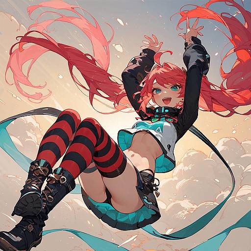 Anime Girl Flying at Sunset