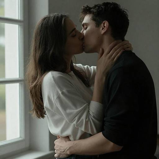 Passionate Kiss in Green Window Light