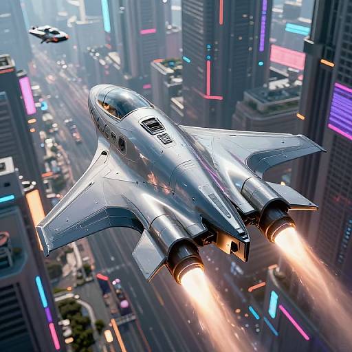 Futuristic Pilot Soaring Over Cyberpunk City