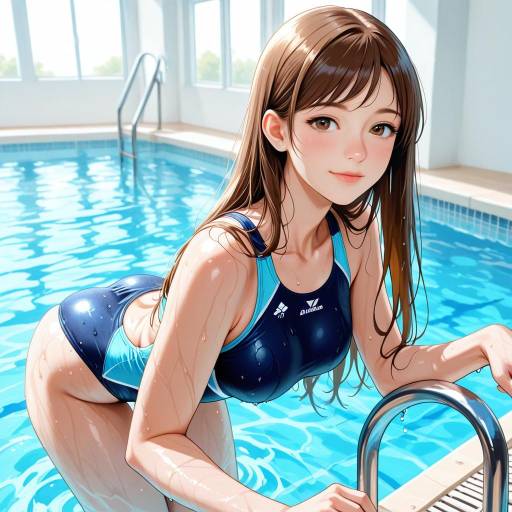 Cheerful Swimmer in Blue One-Piece