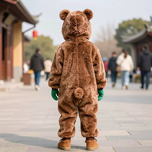 Playful Young Boy in Bear Onesie