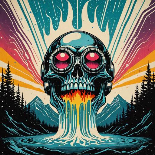 Surreal Melting Skull with Vaporwave Aesthetic