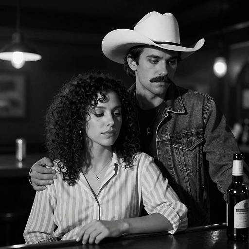 Intimate Bar Scene in Black and White