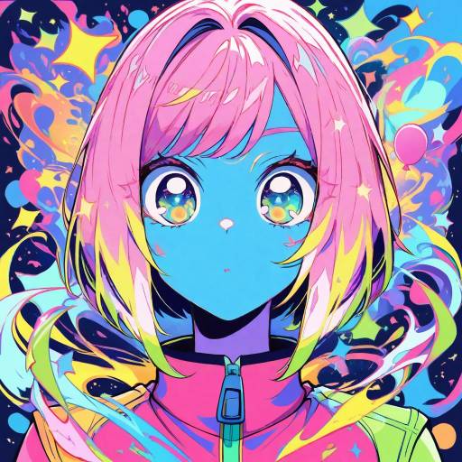 Vibrant Anime Girl Portrait in Neon Style