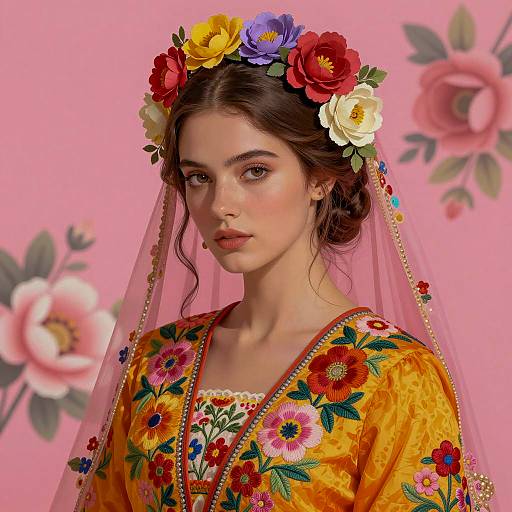 Colorful Floral Elegance of a Woman