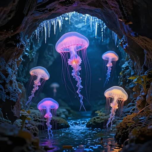 Chromatic Jellyfish in Ethereal Tunnel