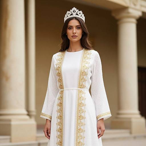 Regal Woman in White Dress