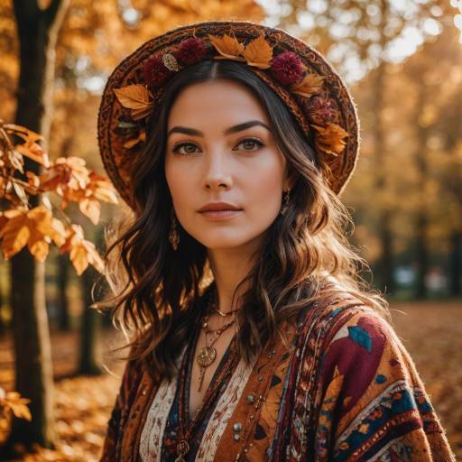 Bohemian Woman Portrait in Autumn Glow