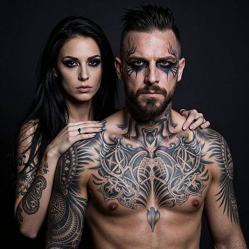 Tattooed Couple with Dramatic Face Paint