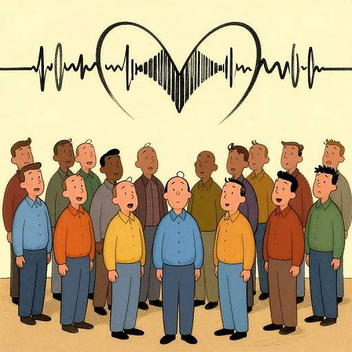 Cartoon Gospel Choir with Heart Sound Waves