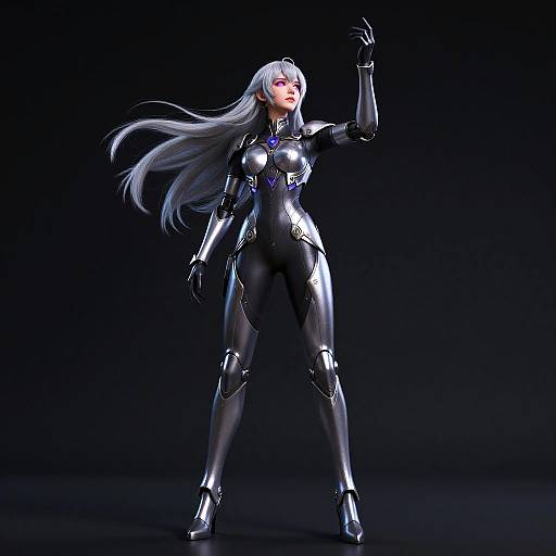 Futuristic Silver-Haired Warrior Pose