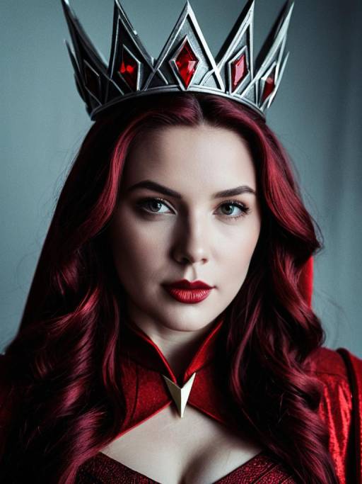 Woman in Scarlet Witch Costume with Crown
