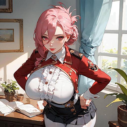 Anime Girl in Military Uniform Indoors