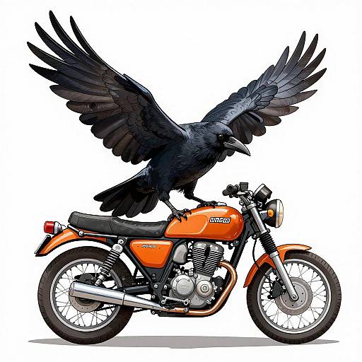 Black Crow on Vintage Motorcycle