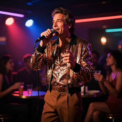 Seasoned Jazz Singer in Neon Club