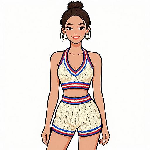 Sporty Chic Woman in Striped Crop Top