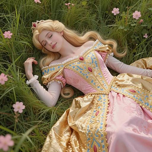 Sleeping Beauty Cosplay in Flower Field