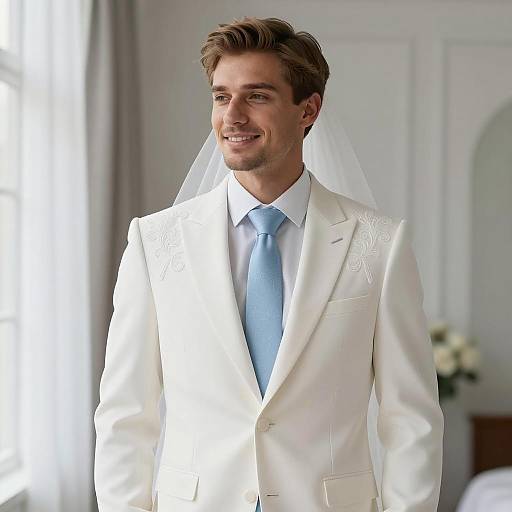 Man in Elegant White Wedding Suit