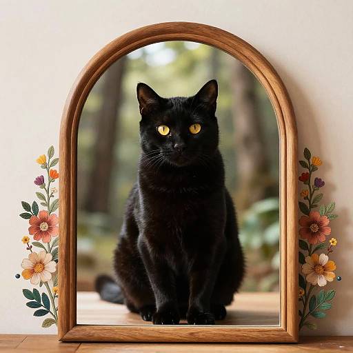 Black Cat in Ornate Glass Frame