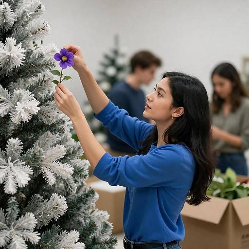 Festive Woman Decorating Christmas Tree
