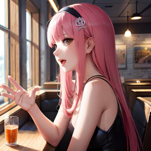 Aesthetic Anime Girl in Cafe
