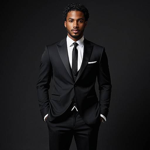 Handsome Black Man in Black Three-Piece Suit