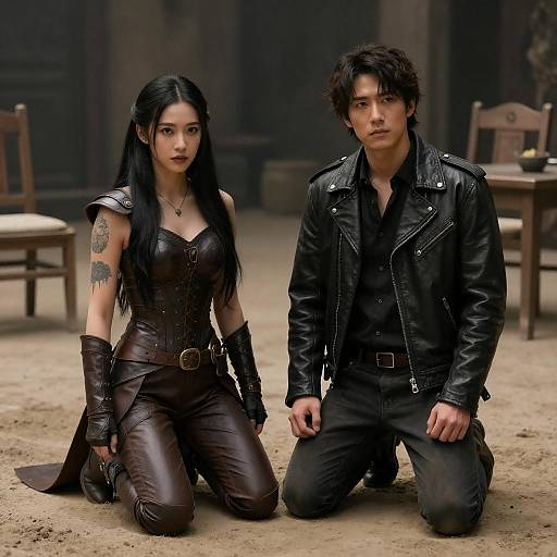 Two People Kneeling in Leather Attire