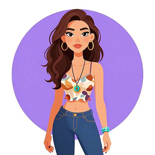 Bohemian Woman in Ruffled Camisole and Blue Jeans